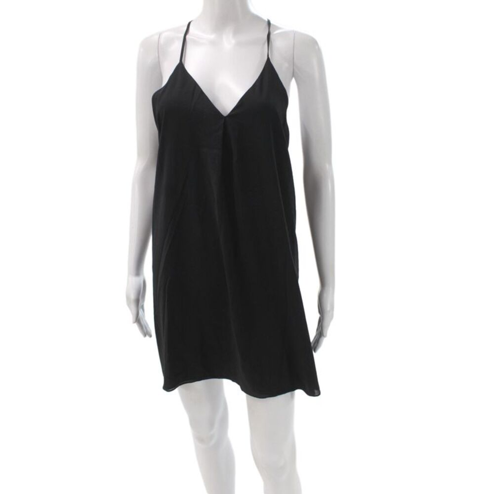 Alice + Olivia Womens Black Silk V-Neck Slip Dress Sleeveless Size 0